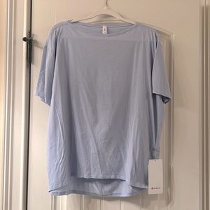 lululemon athletica Blue Linen Back in Action Short Sleeve Tee